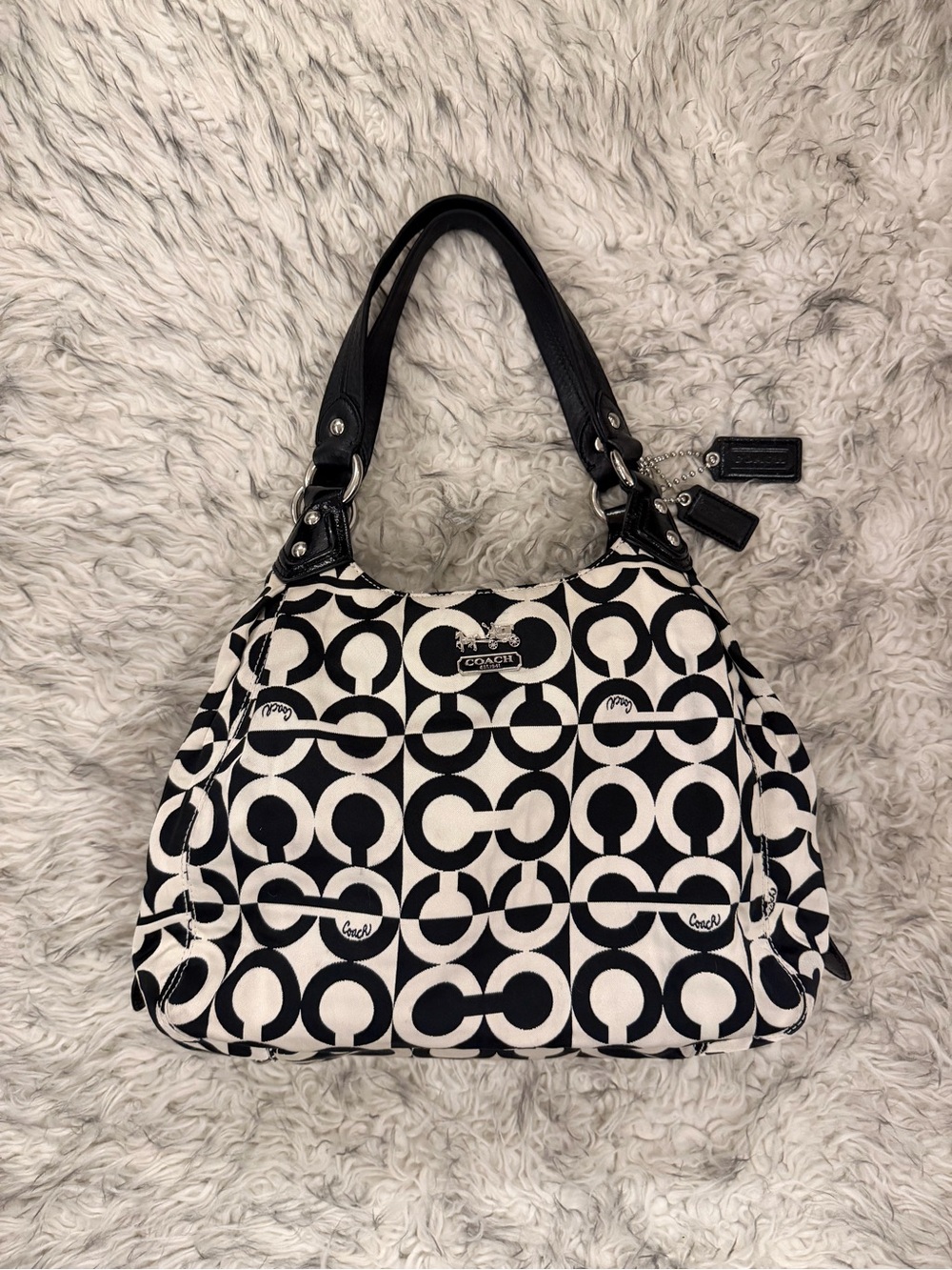 Coach ‘Maggie’ Op Art Shoulder Bag - Black / White